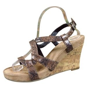 Aerosoles Summer Plush Women Sandal 10 Wide Casual Snakeskin Cork Wedge Brown